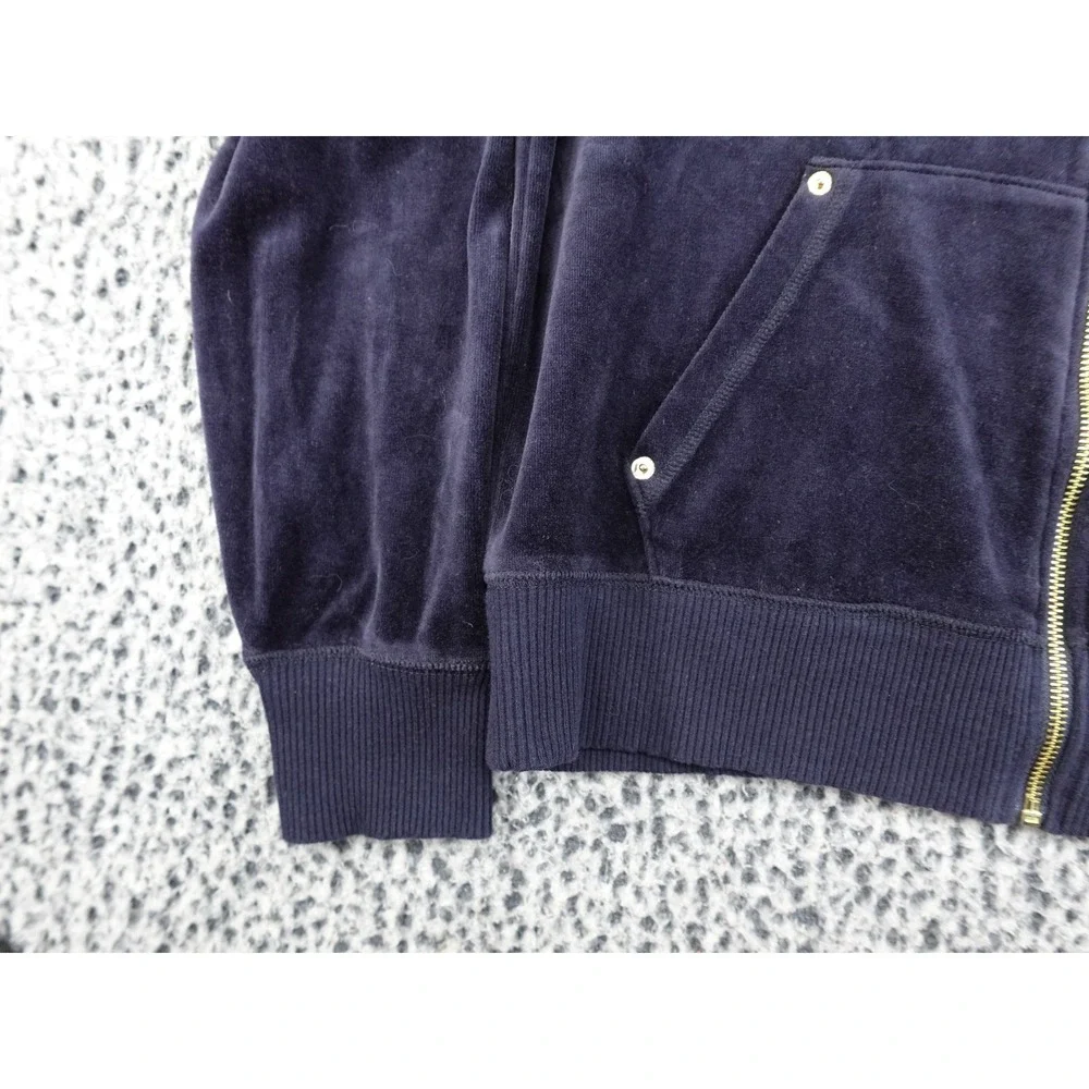 Michael Kors Velour Zip Up Jacket Womens Large Navy Blue‎ Gold Hardware MK